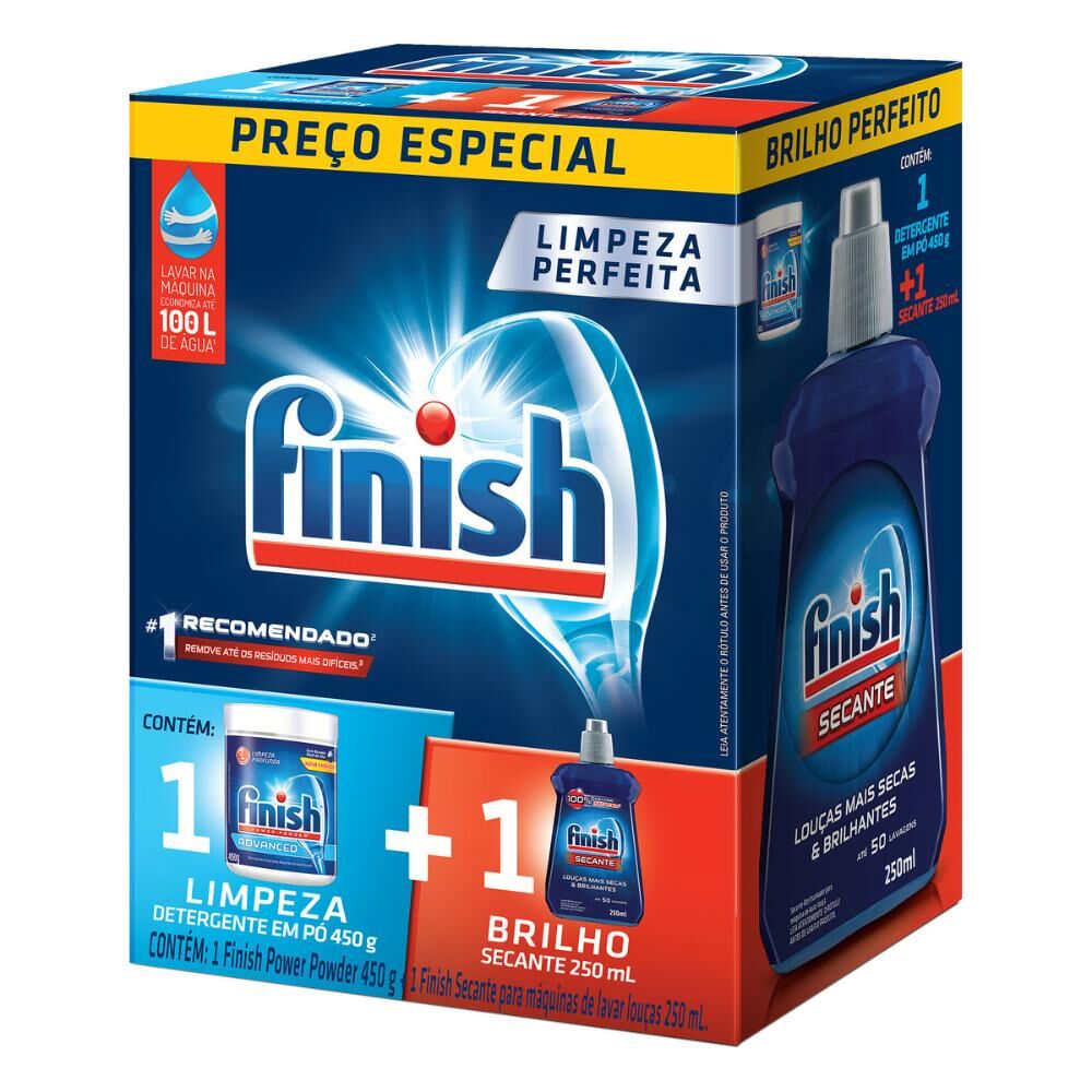 Lava-Louça FINISH Advanced Power Powder 450G + Brilho Secante 250ml