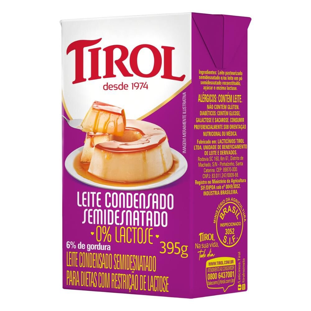Leite Condensado Tirol Semidesnatado Zero Lactose 395g