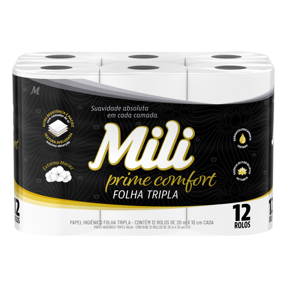 Papel Higiênico MILI Prime Comfort Folha Tripla com 12 Unidades 20 Metros cada