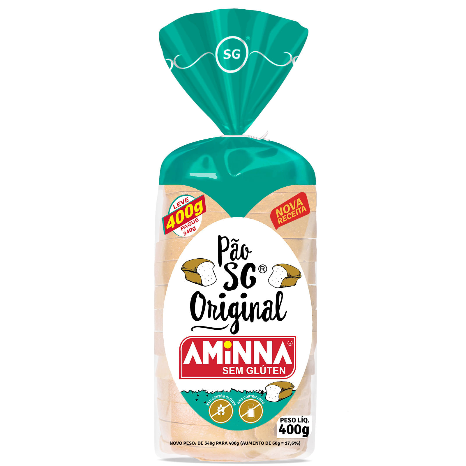 Pão AMINNA Sg Original sem Glúten e sem Leite Pacote 400g
