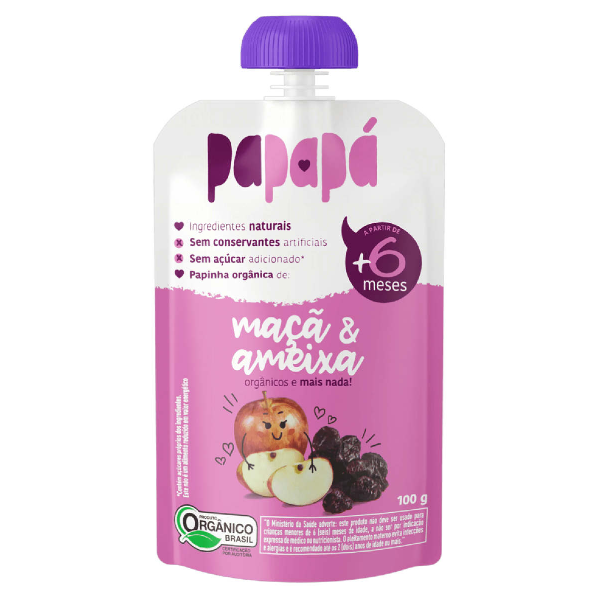 Papinha PAPAPÁ Orgânica Maçã e Ameixa 100g