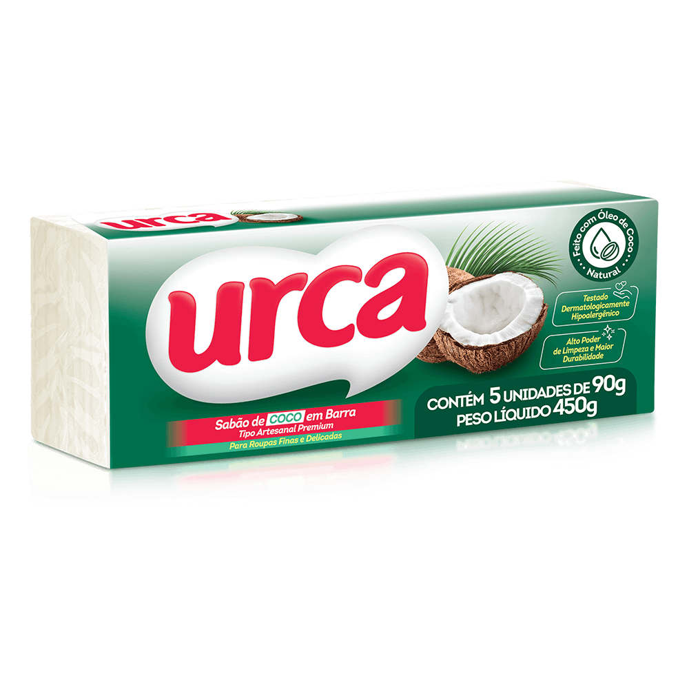 Sabão Barra URCA Coco com 5 unidades de 90g 450g