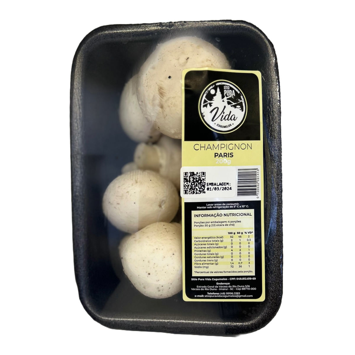 Cogumelo Champignon Paris PURA VIDA 200g