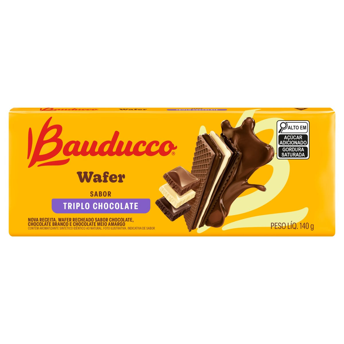 Biscoito BAUDUCCO wafer triplo chocolate 140g