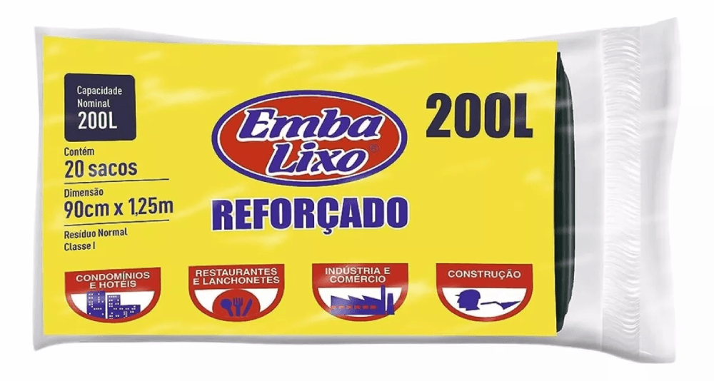 Saco Lixo EMBALIXO Reforçado 200l com 20 unidades