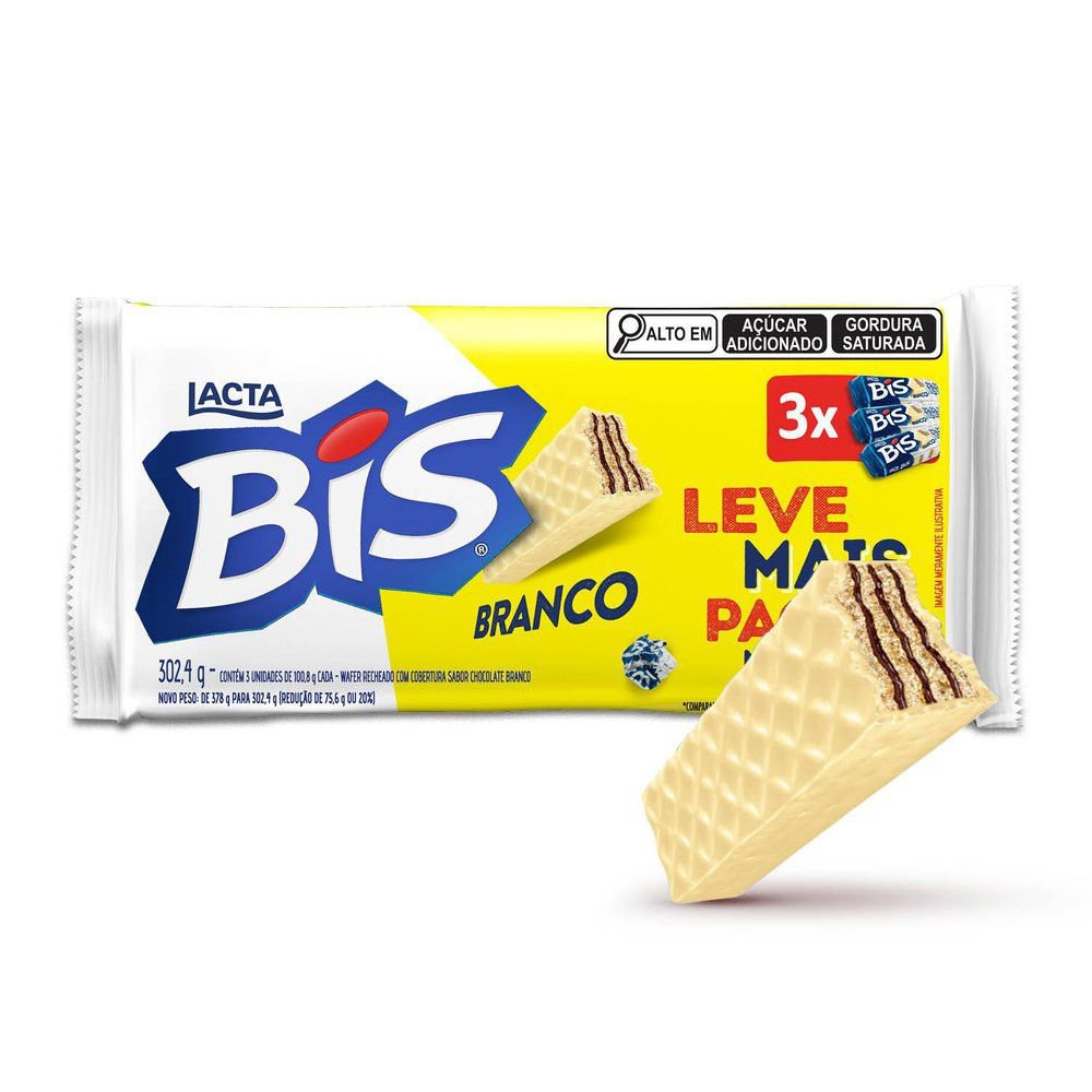 Chocolate LACTA Bis Branco - Kit com 3 unidades de 100,8g