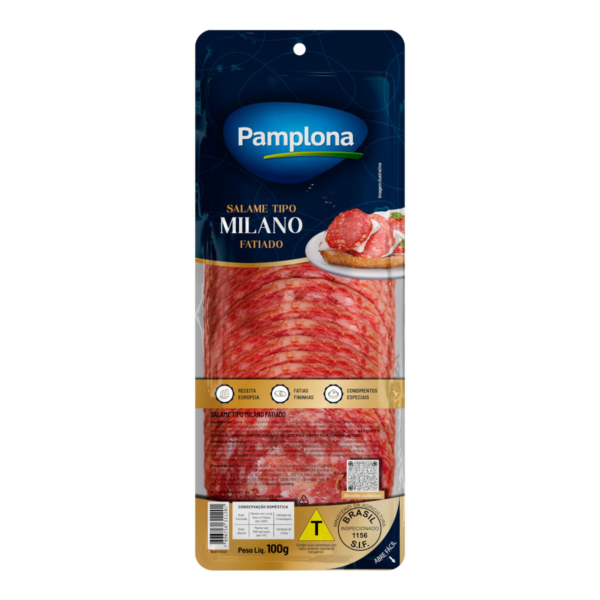 Salame PAMPLONA Tipo Milano Fatiado 100g