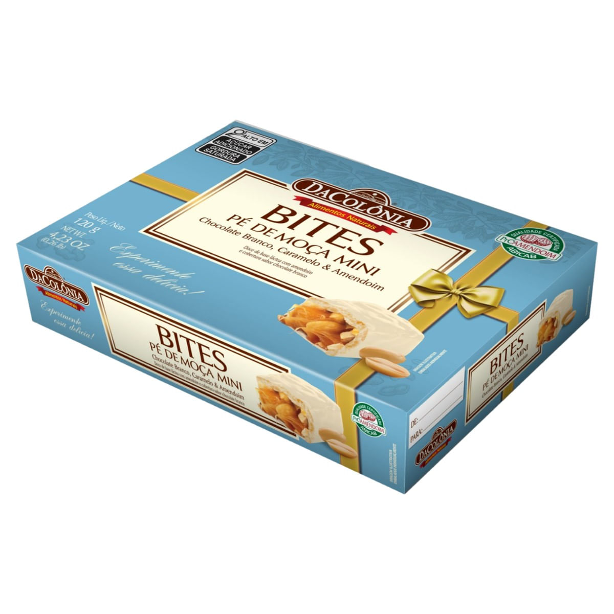 Pé de Moça DA COLÔNIA Mini Bites Chocolate Branco,Caramelo e Amendoim 120g