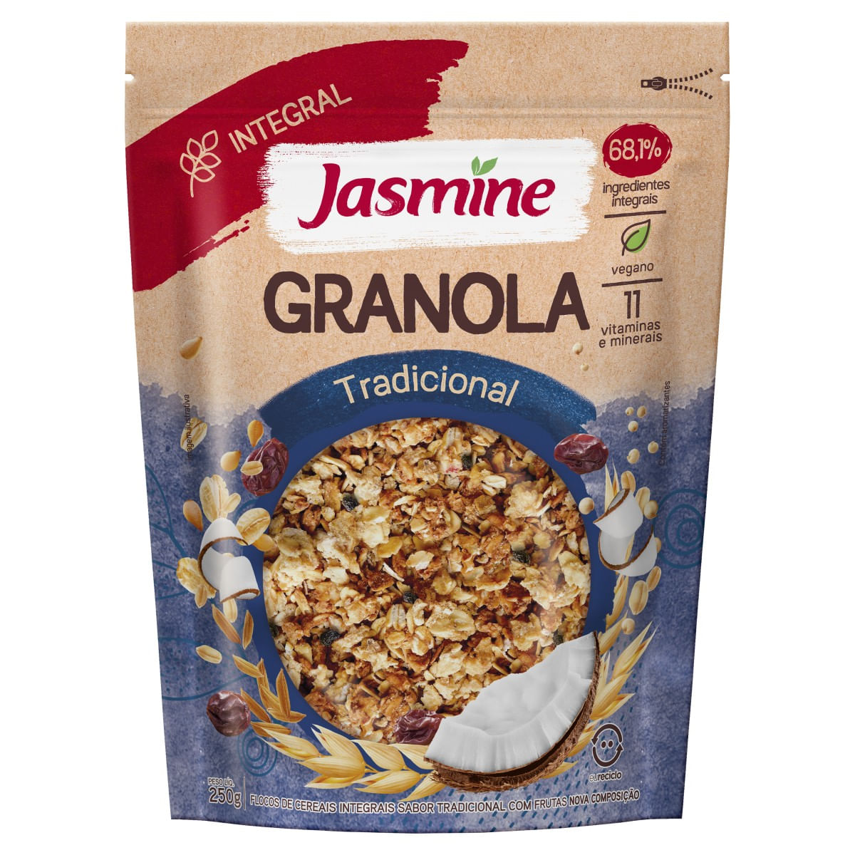 Granola JASMINE Integral Tradicional com Coco e Uvas Passas 250g