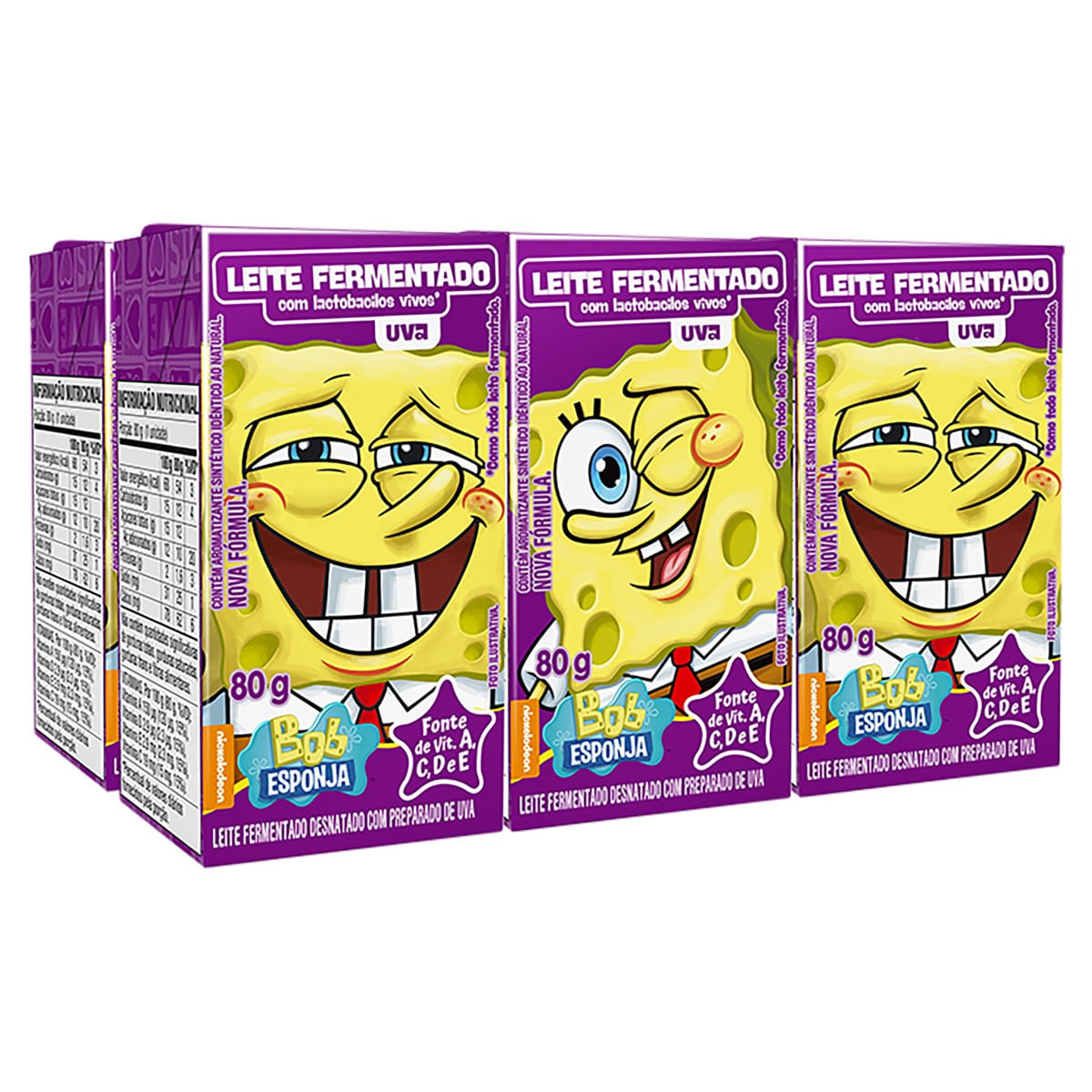 Leite Fermentado ELEGE Bob Esponja Uva com 6 Unidades 80g 480g