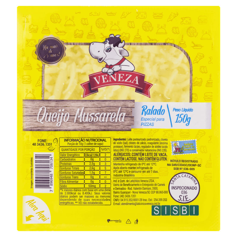 Queijo Mussarela VENEZA Ralado 150g