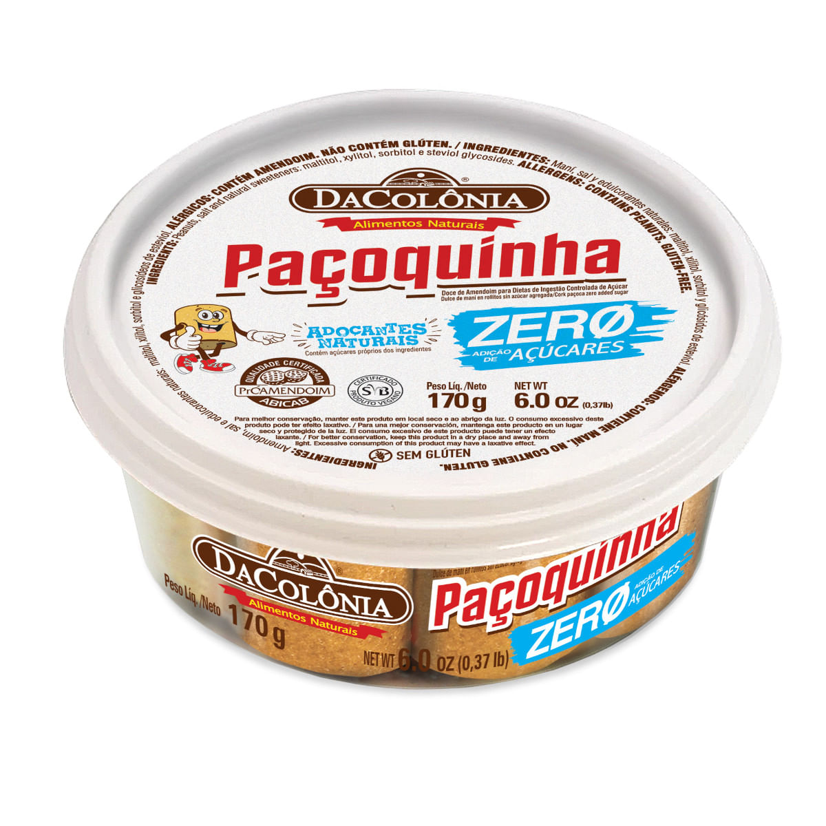 Paçoca Rolha DA COLÔNIA Zero Açúcar 170g