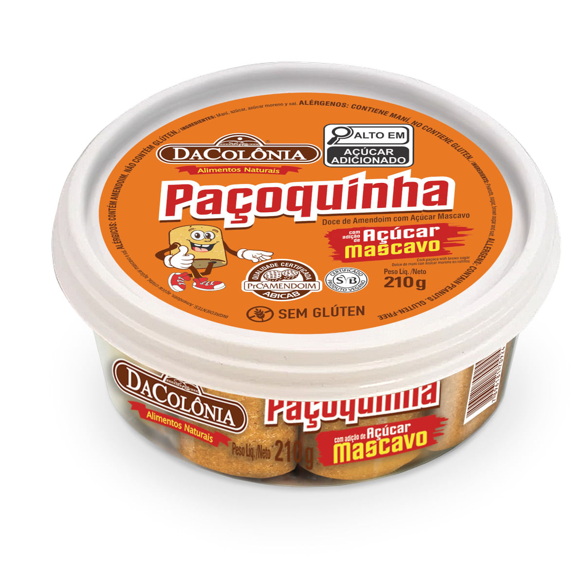 Paçoca Rolha DA COLÔNIA com Açúcar Mascavo 210g