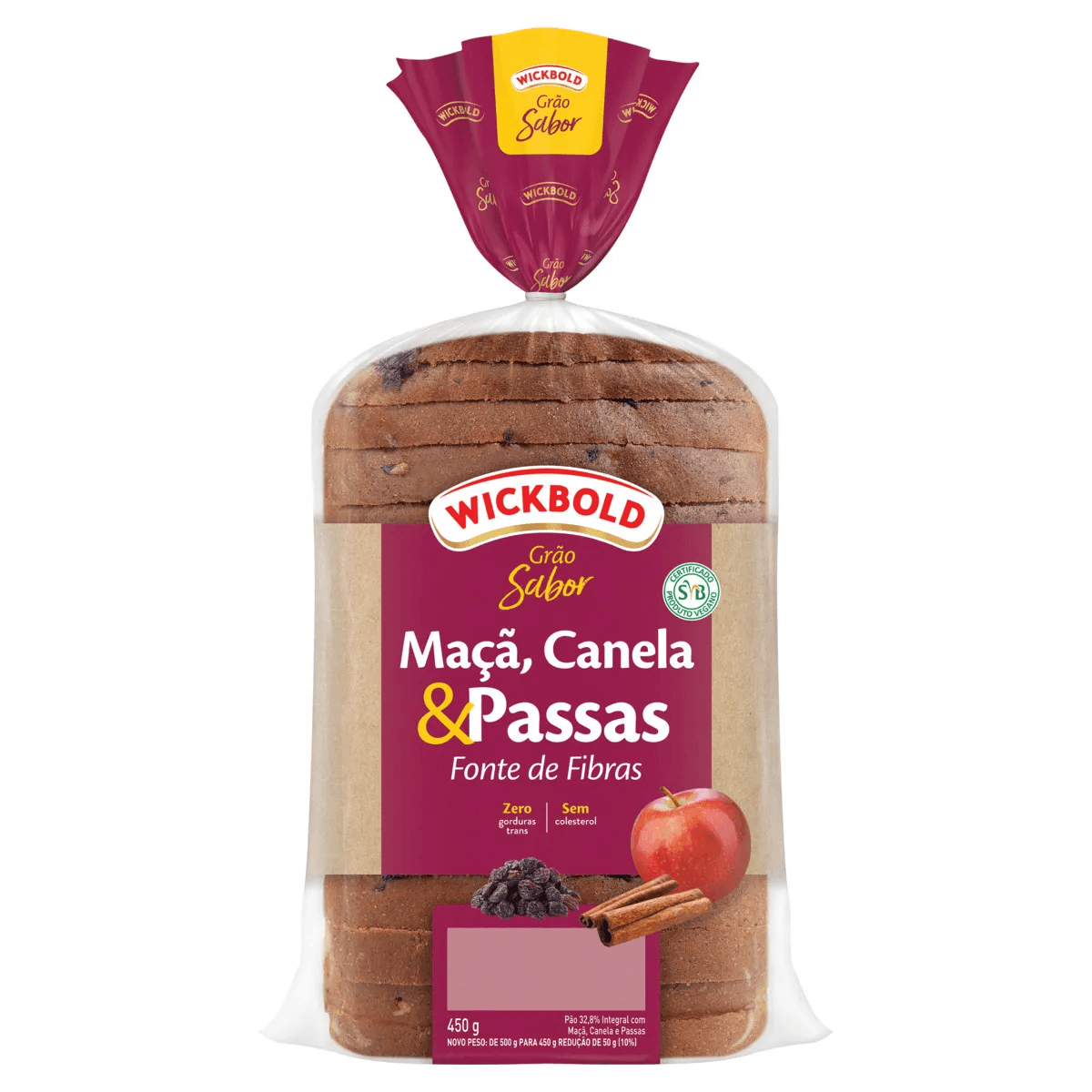Pão WICKBOLD Grão Sabor Maçã, Canela & Passas 450g