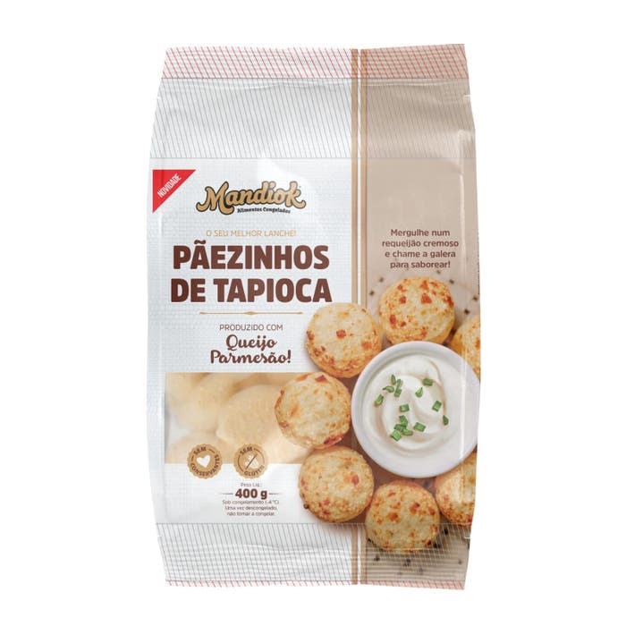 Pãezinhos de Tapioca MANDIOK com Queijo Parmesão Congelado Sem Glúten e Sem Conservantes 400g