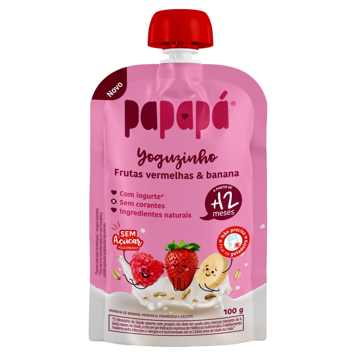 Papinha PAPAPÁ Yoguzinho Frutas Vermelhas & Banana sem Açúcar Adicionado 100g