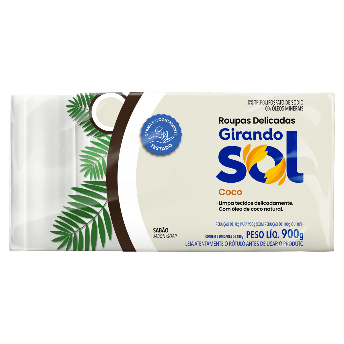 Sabão Barra GIRANDO SOL Coco com 5 unidades de 180g