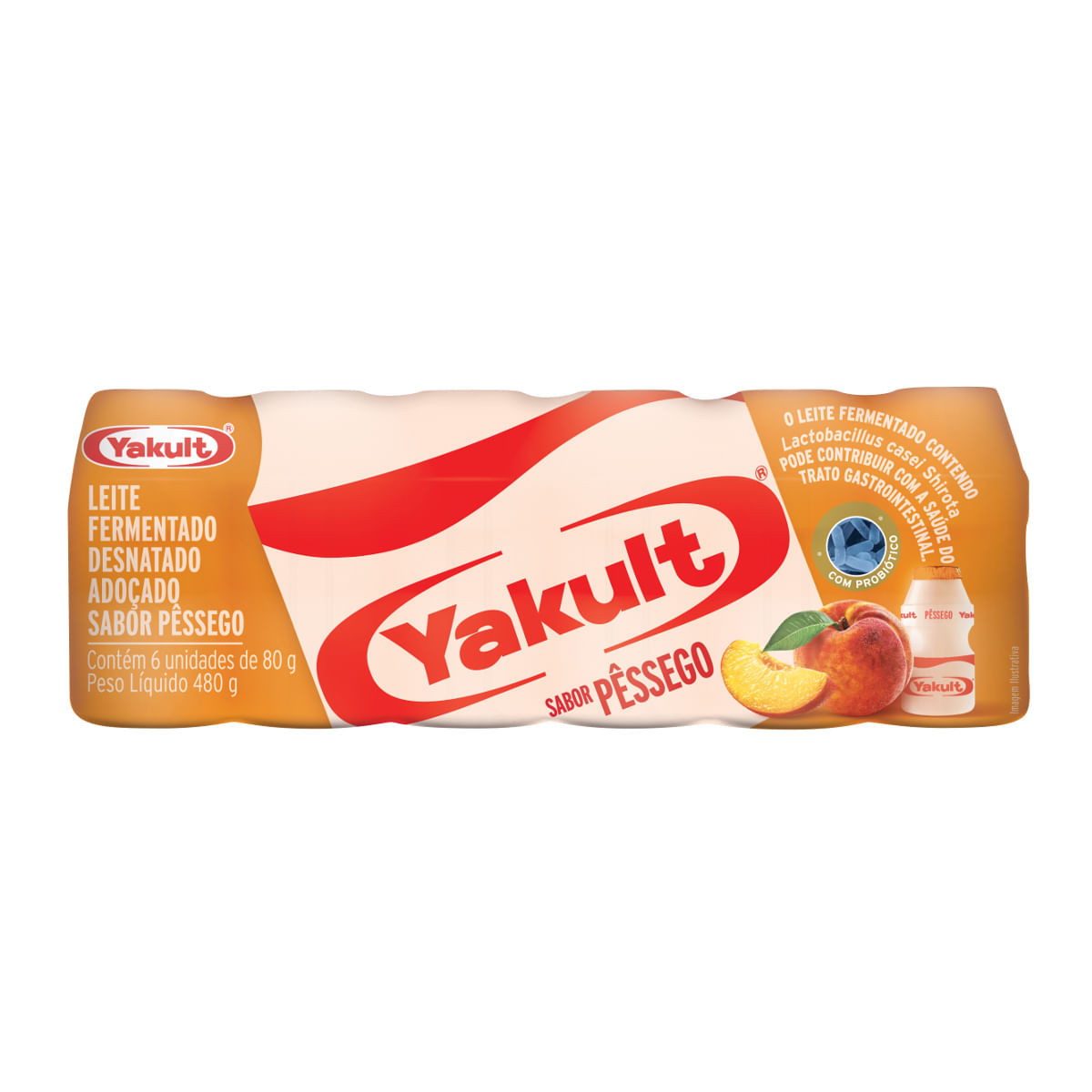 Leite Fermentado YAKULT Pêssego Com 6 unidades de 80g cada