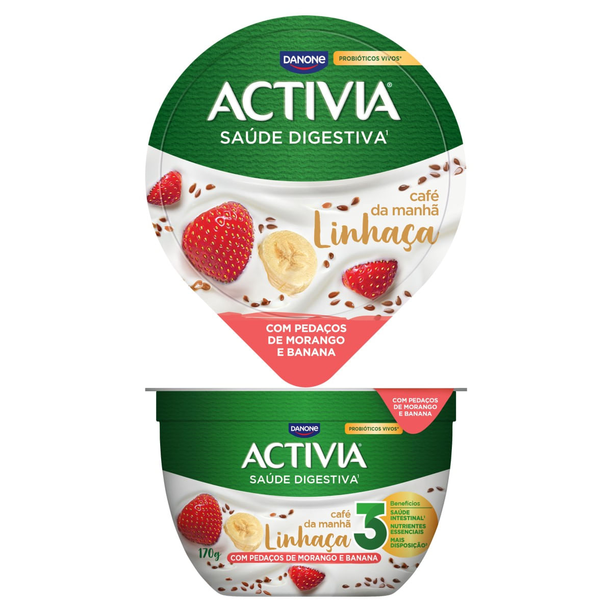 Leite Fermentado Integral Linhaça ACTIVIA Café da Manhã Pote 170g