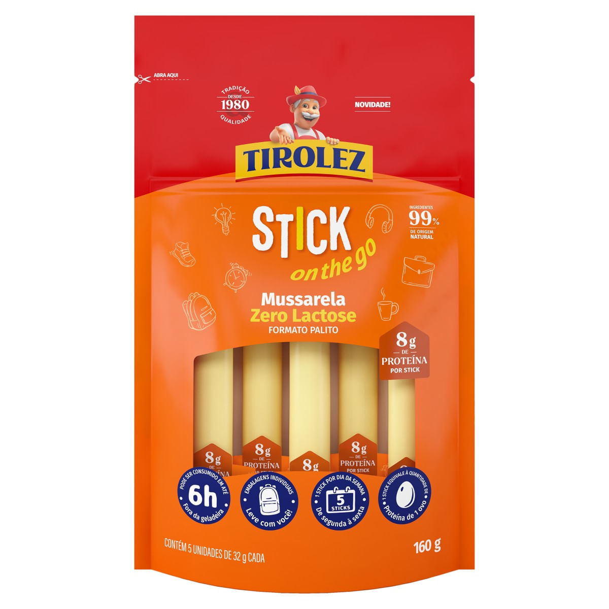 Queijo Mussarela TIROLEZ Stick on Thego Zero Lactose 160g