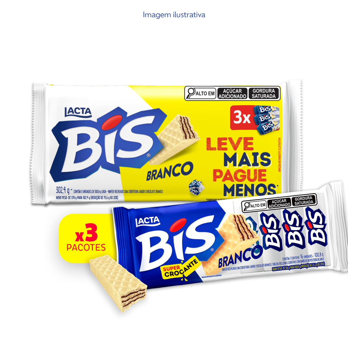 Chocolate LACTA Bis Branco - Kit com 3 unidades de 100,8g